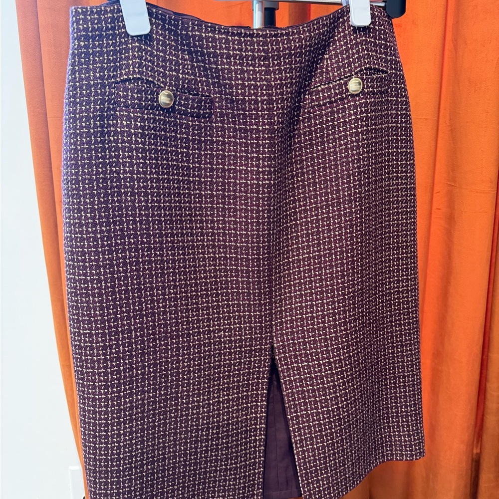 Ann Taylor Tweed Pencil Skirt in Burgundy and cream